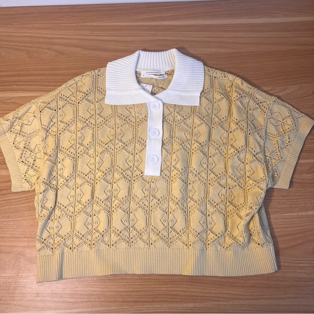 Anthropologie Yellow Knit Collared Shirt